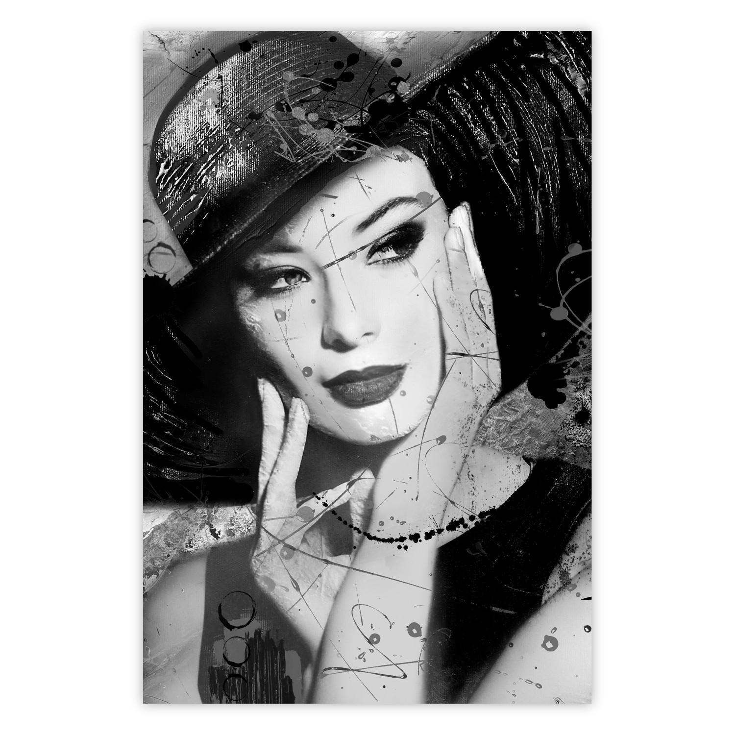Poster Diva - black and white portrait of woman with expressive lips and eyes
