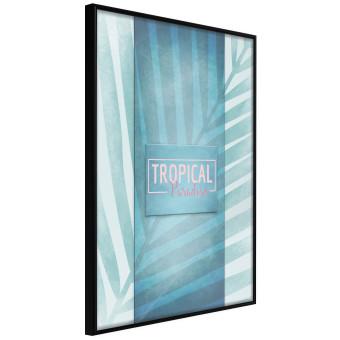 Tropical Paradise - English inscriptions on background of blue leaf