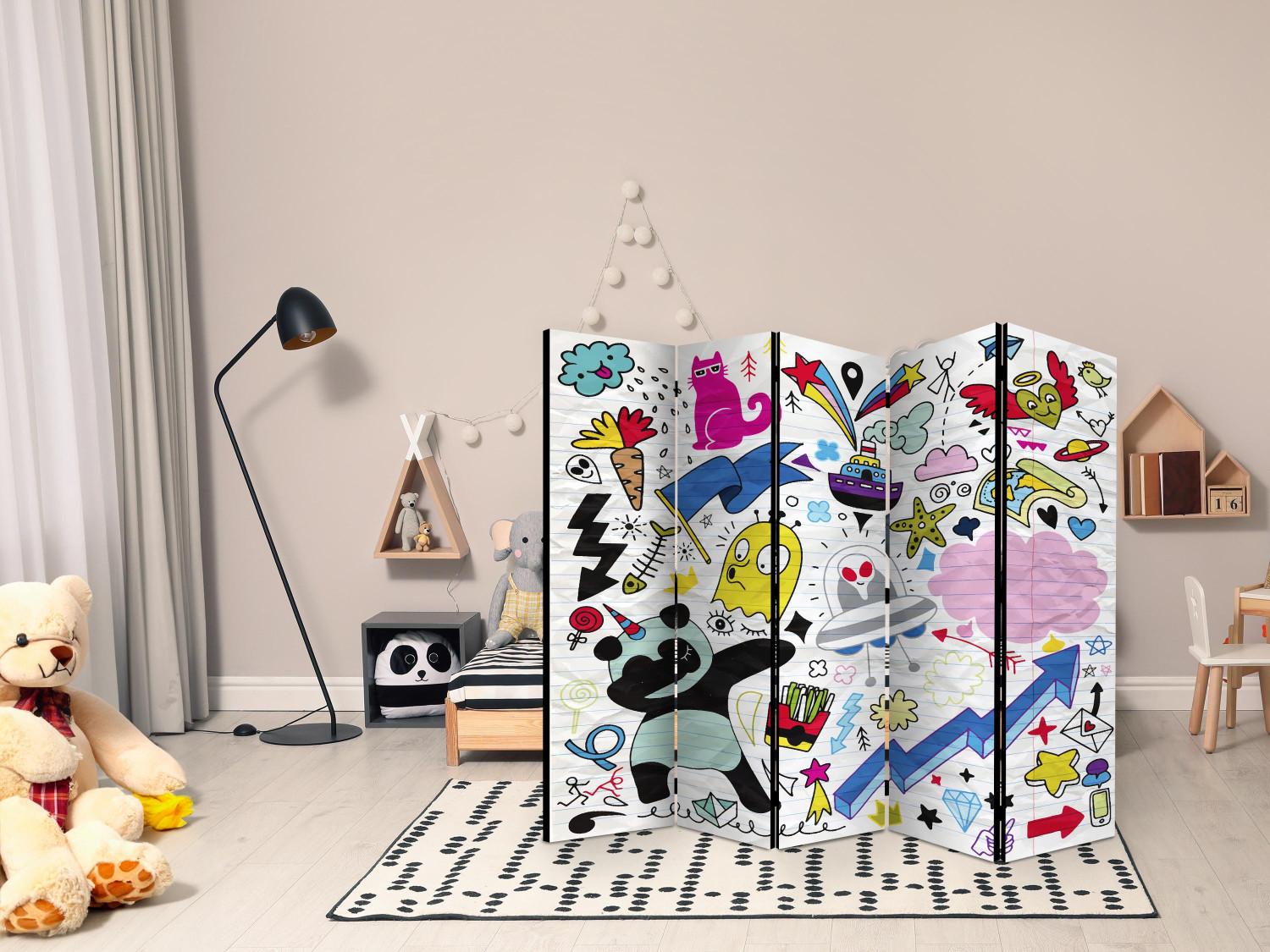 Room Divider Energetic Panda II - fanciful drawings of animals on a sheet