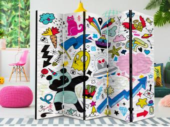 Room Divider Energetic Panda II - fanciful drawings of animals on a sheet