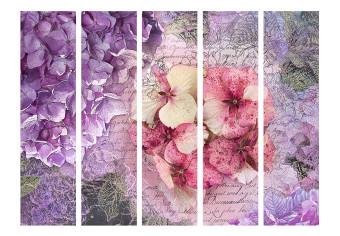 Room Divider Memory II (5-piece) - colorful flowers and inscriptions in the background