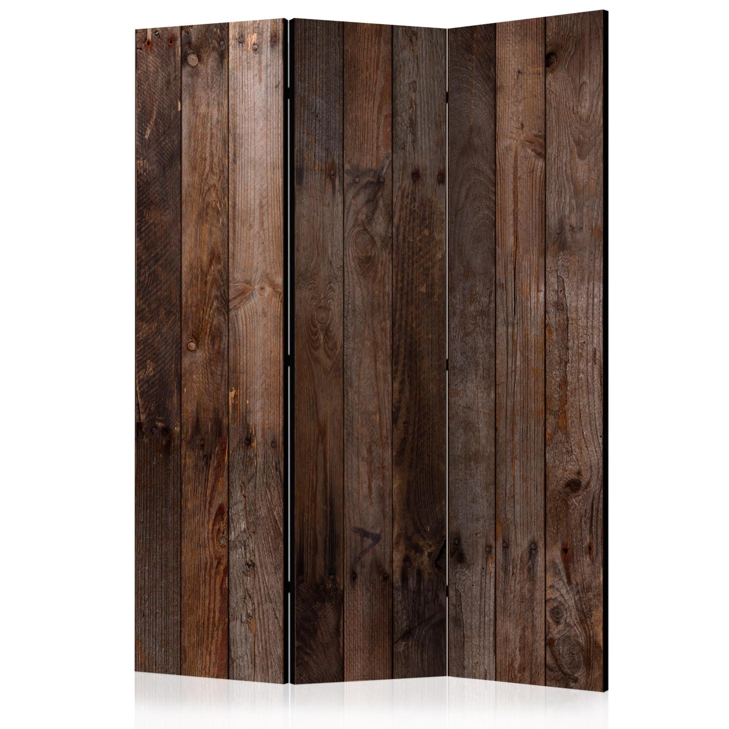 Room Divider Wooden Hut (3-piece) - background of intensely brown wood