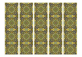 Room Divider Malachite Mosaic II (5-piece) - yellow ethnic pattern in Zen style