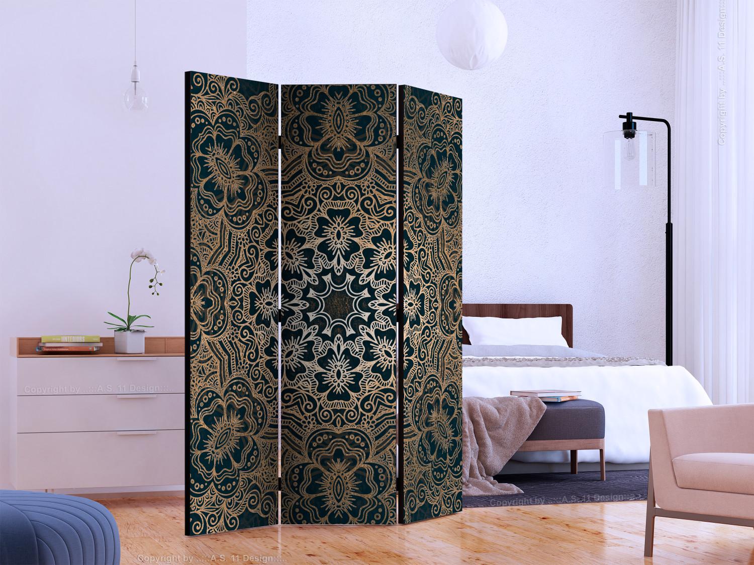 Room Divider Intricate Design (3-piece) - oriental Mandala in golden color