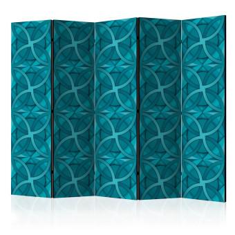 Room Divider Turquoise Geometry II (5-piece) - emerald geometric background