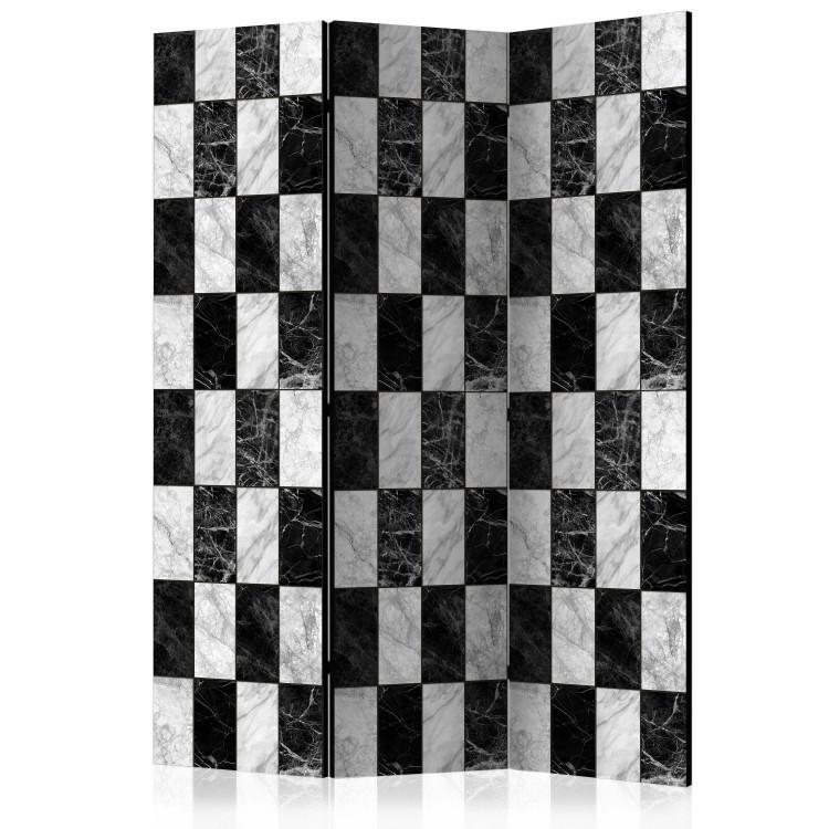 Room Divider Checkerboard (3-piece) - black and white geometric pattern on marble