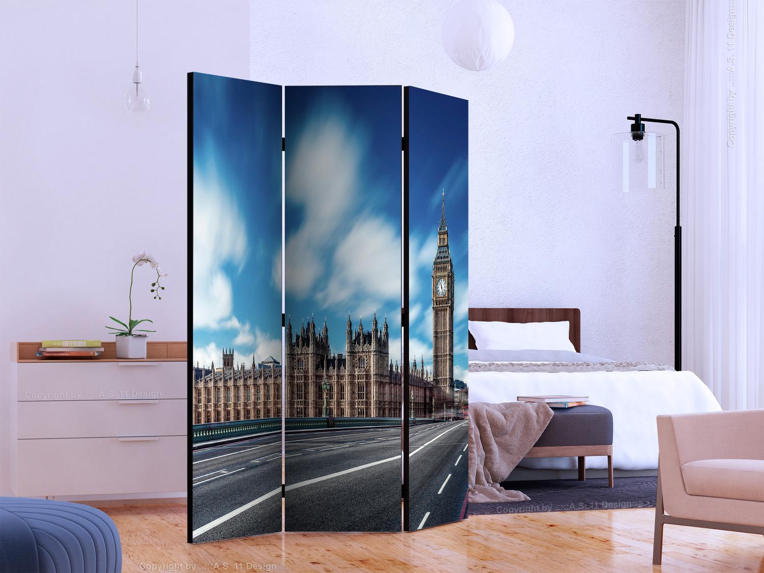 Room Divider Sunny London (3-piece) - Big Ben against the backdrop of architecture and sky