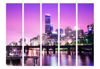 Room Divider Purple Melbourne II (5-piece) - skyscrapers against the night sky