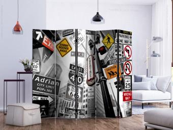 Room Divider New York Signs II (5-piece) - artistic industrial graffiti