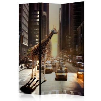 Room Divider Giraffe in the Big City (3-piece) - animal on a busy street