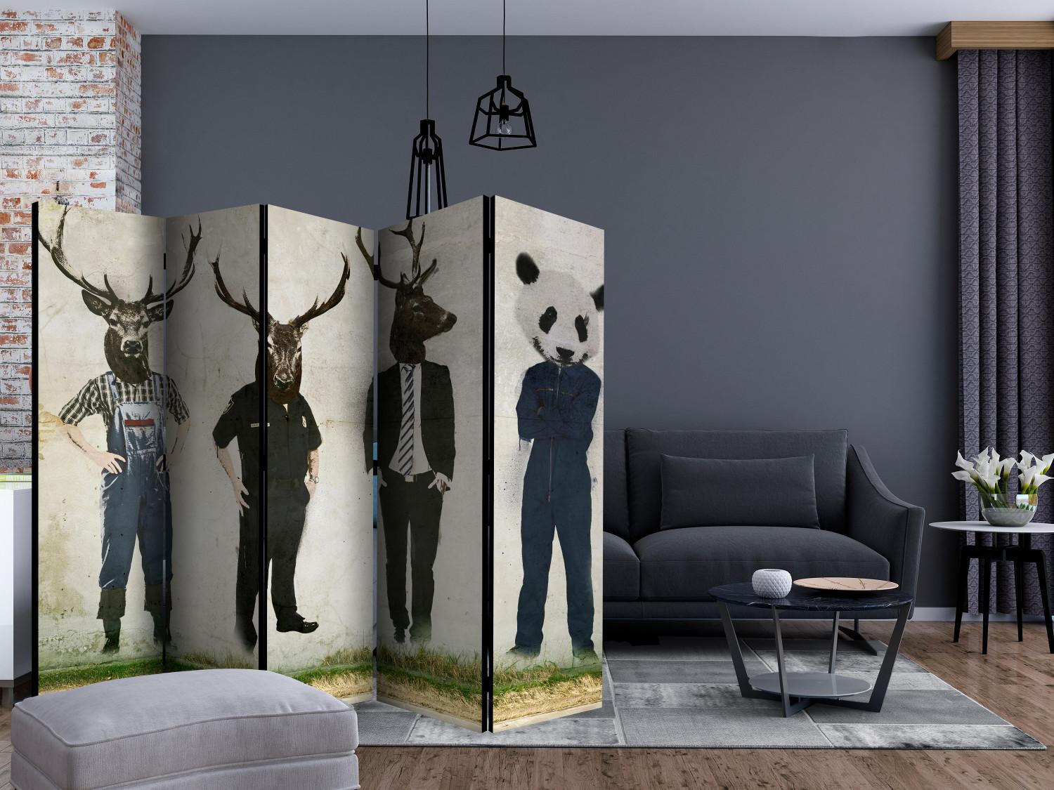 Room Divider Man or Animal? II (5-piece) - human figures with animal heads