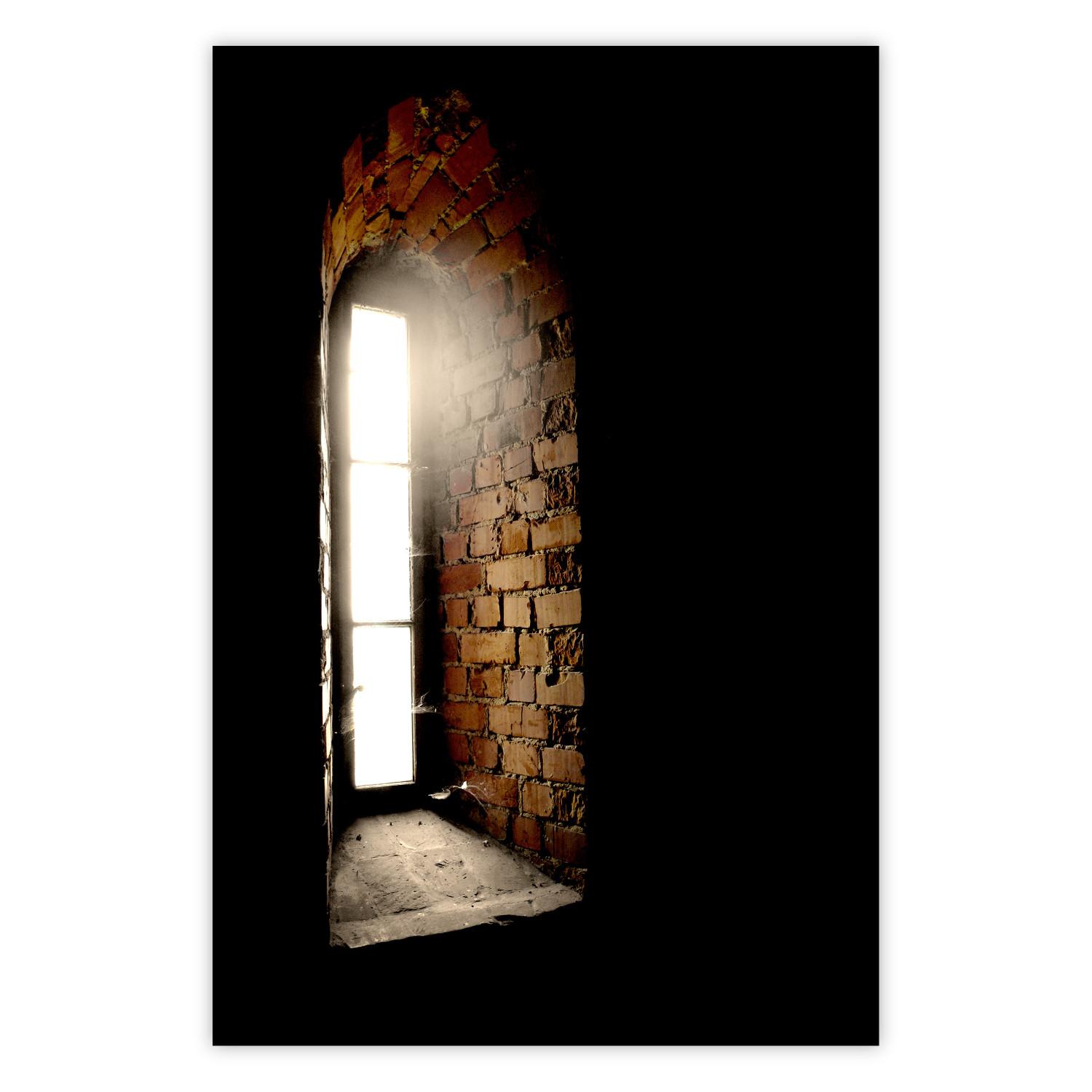 Poster Light in the Wall - architecture of ancient small brick window