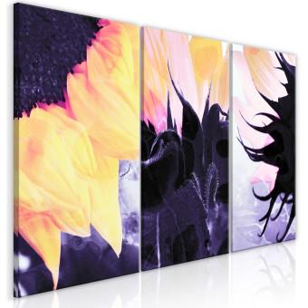 Canvas Triptych with sunflowers - fragments of flowers on purple background