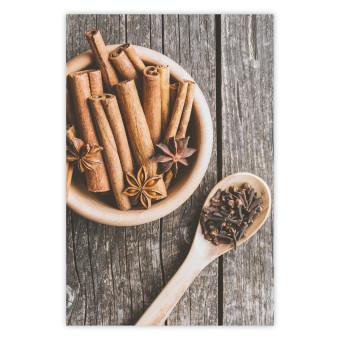 Poster Spice Scent - winter cinnamon spice lying on a wooden table