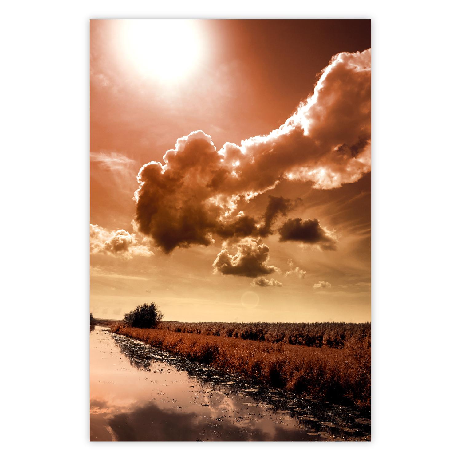 Poster In the Depths of Clouds - field and water path landscape against sky and clouds