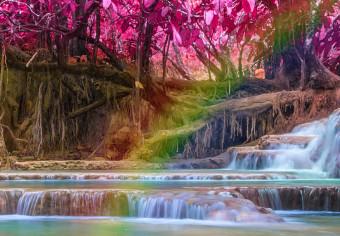 Canvas Pink Trees and Waterfall (1 Part) Wide