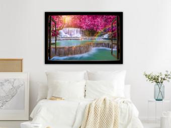 Canvas Pink Trees and Waterfall (1 Part) Wide
