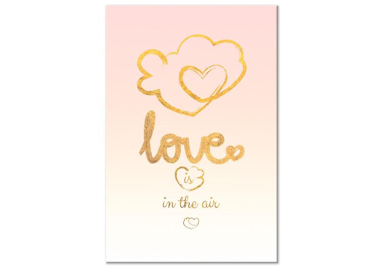 Canvas Print Love is in the air - English inscription on pastel background