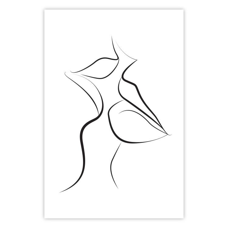 First Kiss - black and white line art of lips in an abstract form