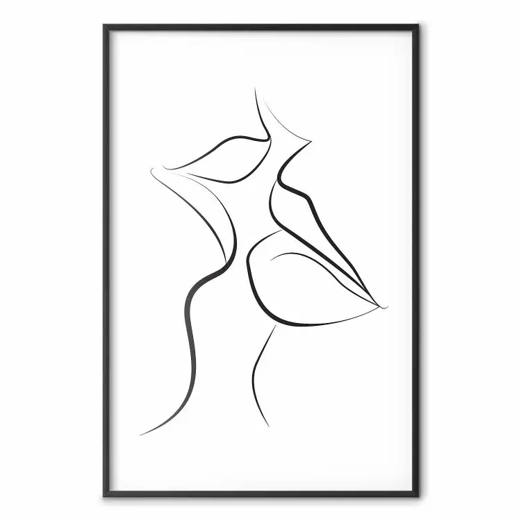 First Kiss - black and white line art of lips in an abstract form
