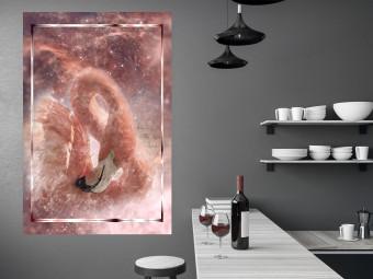 Poster Cosmic Flamingo - bird against a cosmic background with pink stars