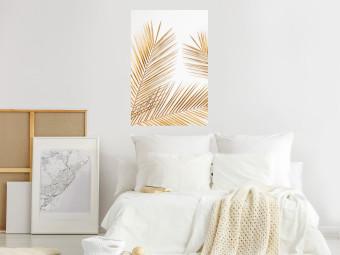 Poster Golden Palms - tropical golden leaves on a contrasting white background
