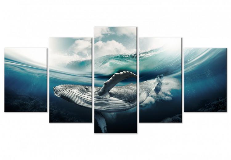 Canvas Print Mighty Whale (5 Parts) Wide Blue