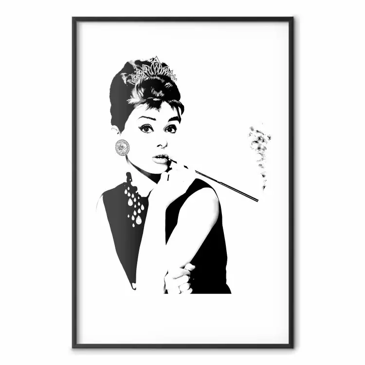 Audrey - black and white portrait of a woman smoking a pipe on a light background
