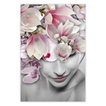 Poster Lady Spring - woman with pink flowers in an abstract motif