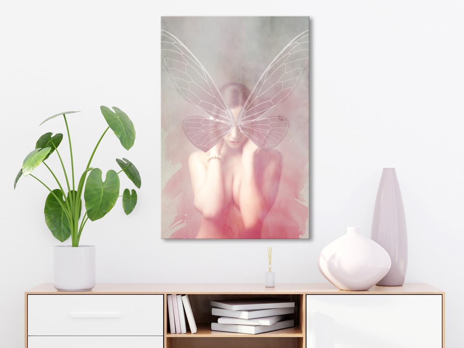 Canvas Night Butterfly (1-part) vertical - female nude with butterfly wings