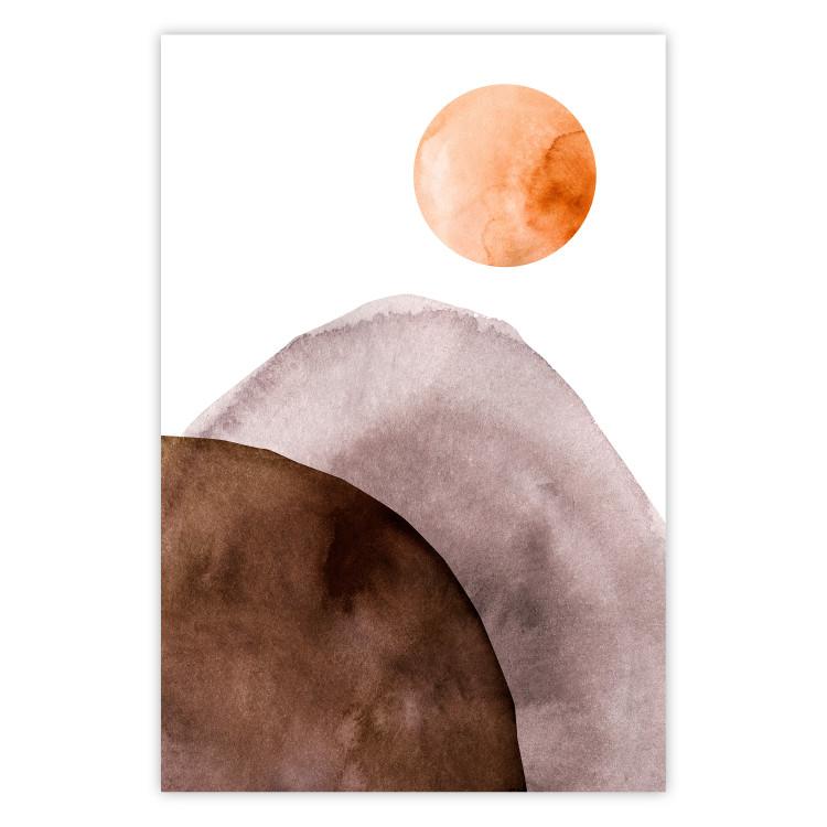Moon and Mountains - abstract composition of moon and mountains on a white background
