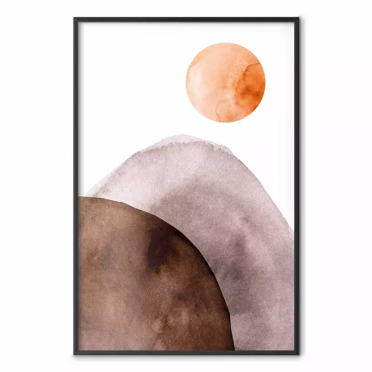 Moon and Mountains - abstract composition of moon and mountains on a white background