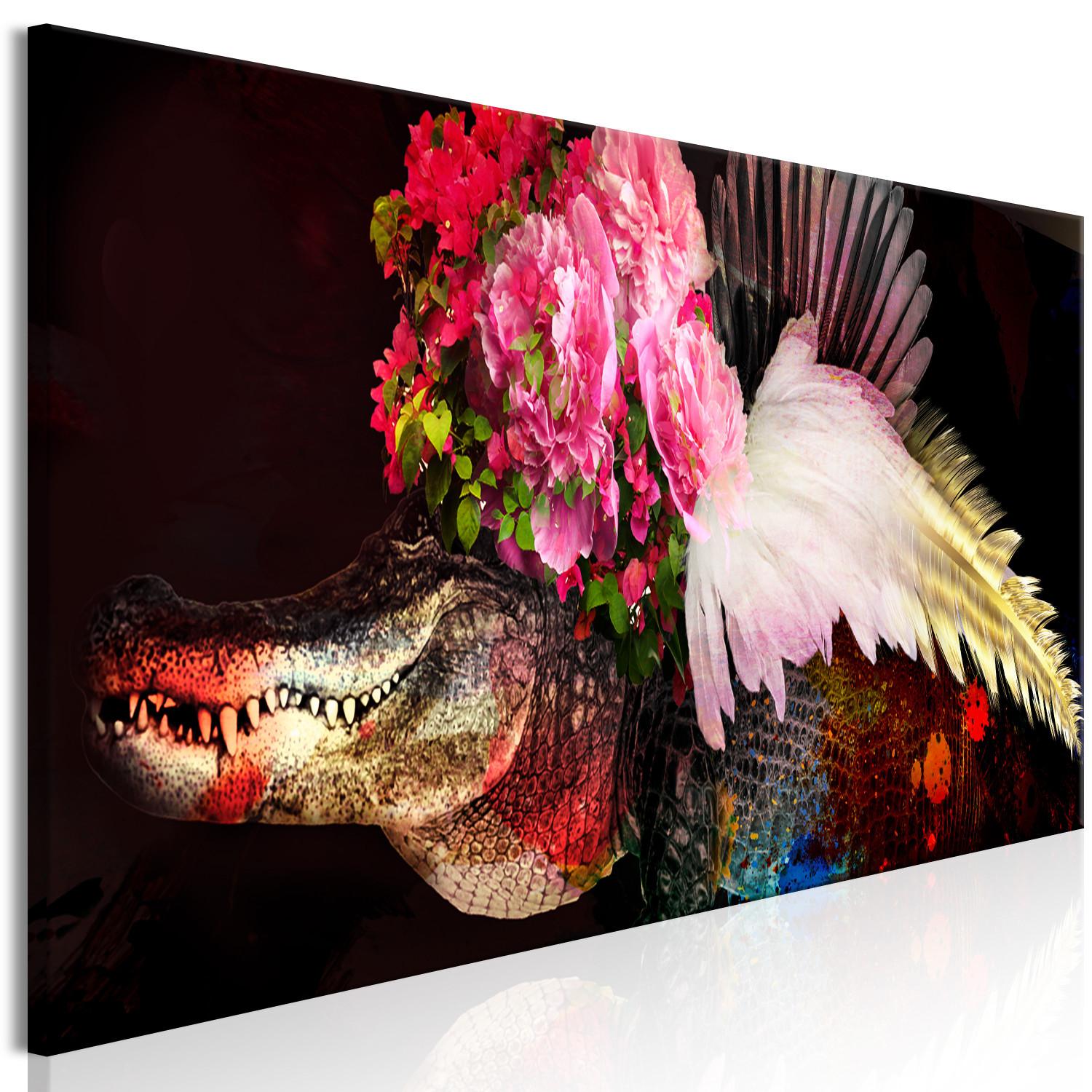 Canvas The Bride (1-part) narrow - abstraction with a crocodile and flowers