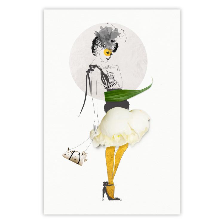 Yellow Stockings - abstract silhouette of a woman with flower accents