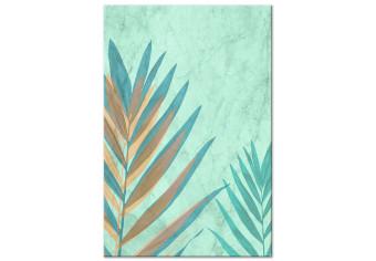 Canvas Colourful palm leaf - exotic plant motif on a green background