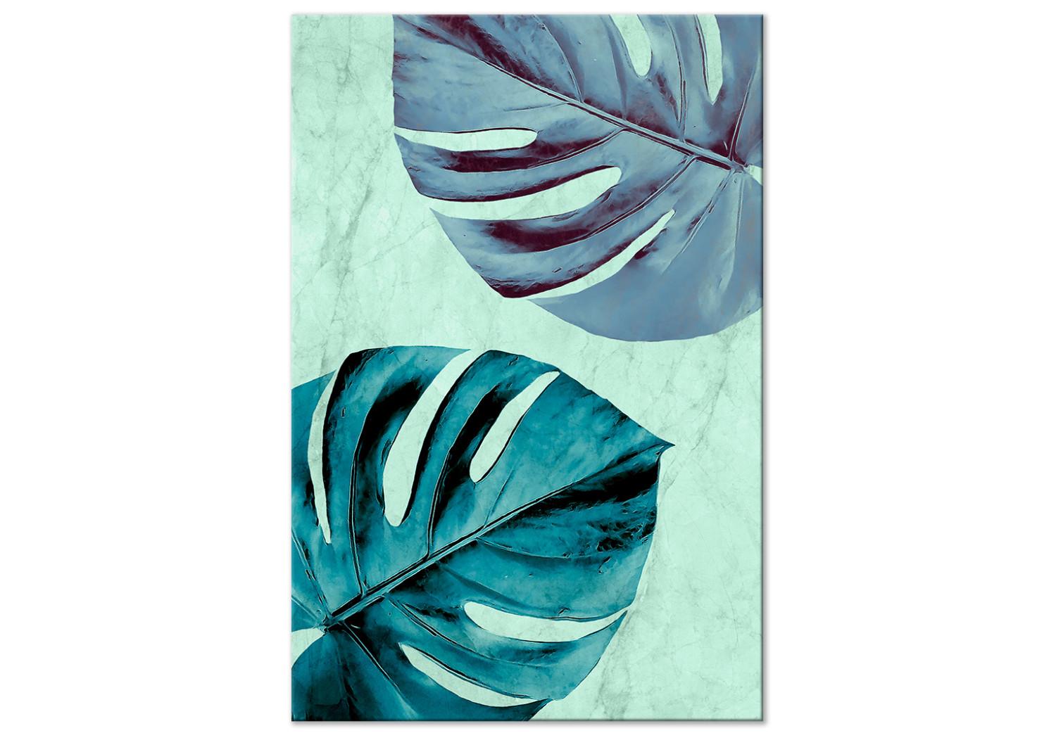 Canvas Two large monstera leaves - a landscape with a floral motif