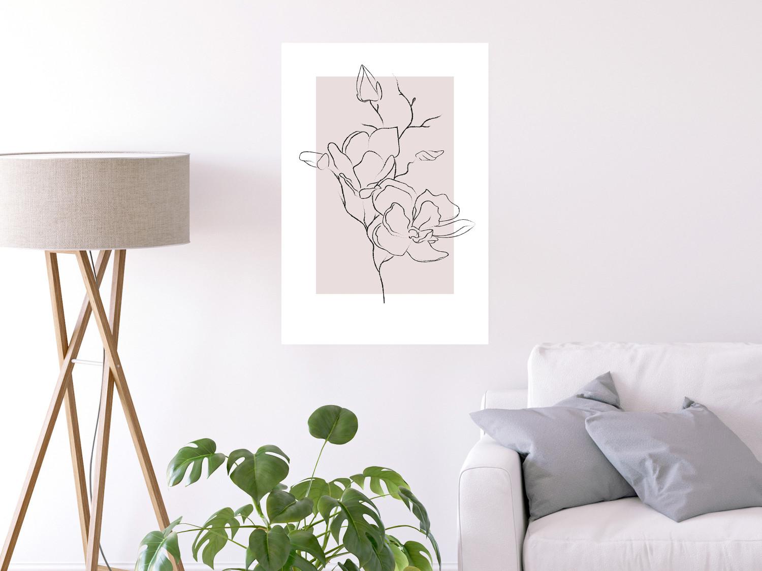 Poster Creamy Magnolia - abstract line art of magnolia flower on light background