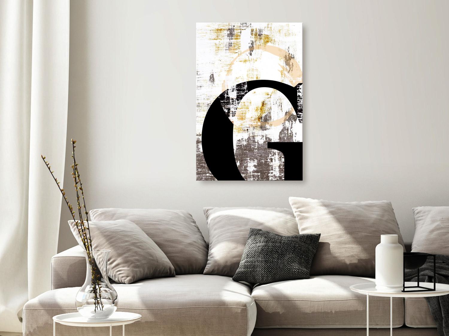 Canvas Black, capital letter G - abstraction with grey and white elements