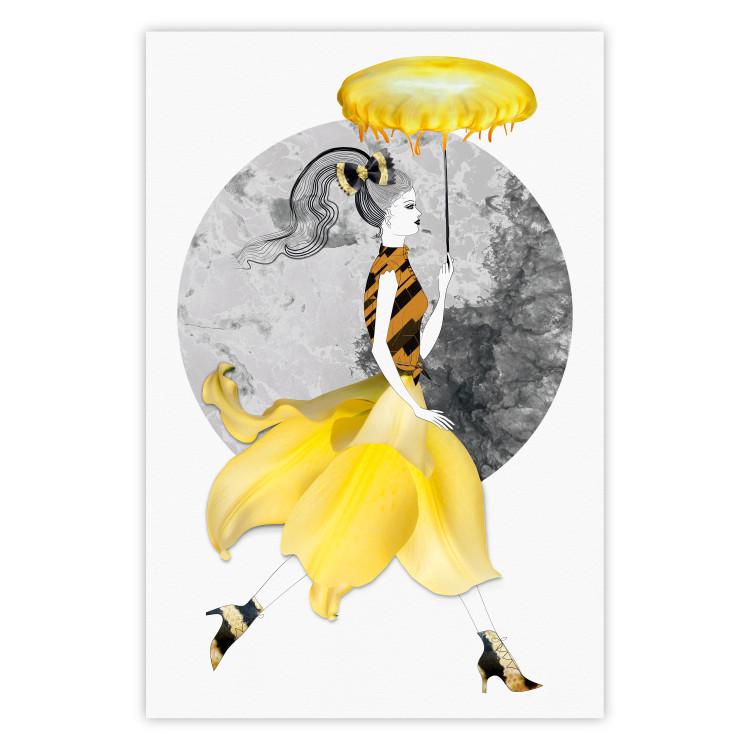 Running Girl - abstract female figure in yellow skirt