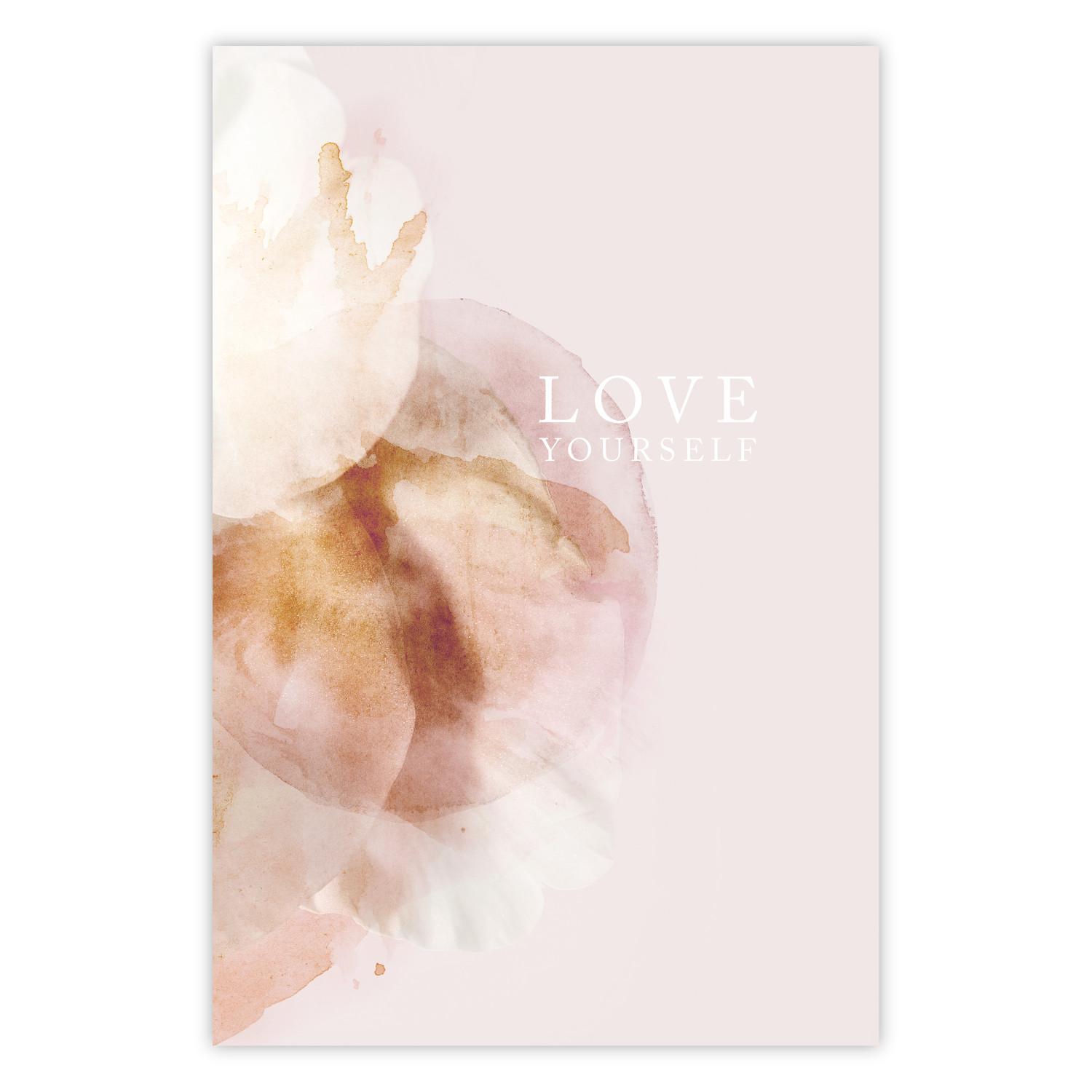 Poster Love Yourself - English inscription on pastel pink background