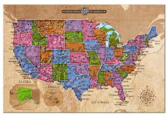 Canvas Multicoloured map of North America - English inscriptions