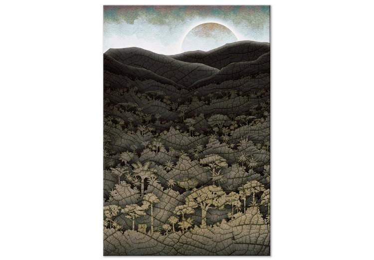 Canvas Print Forest, mountains and sun - a cartoon landscape in dark tones