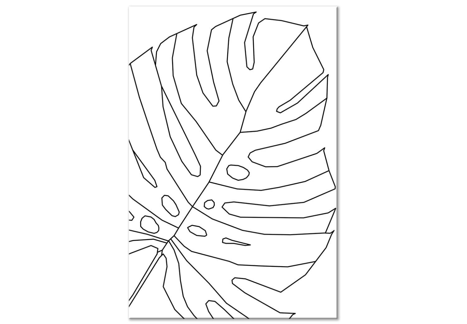 Canvas Black monstera leaf contours - abstraction on a white background