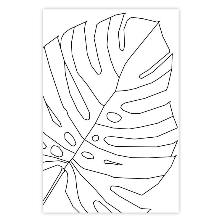 Monstera Drawing - black and white line art of monstera leaf on light background