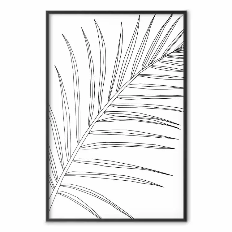 Black and White Palm Leaf - black line art of palm leaf on white background