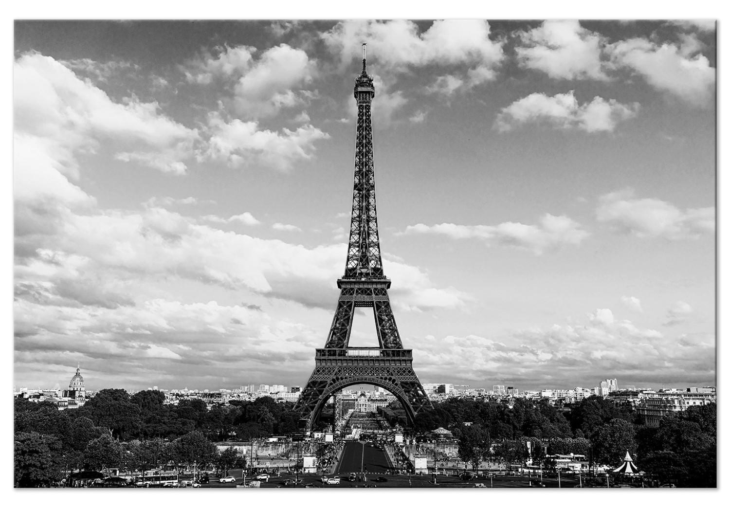 Canvas Black and White Eiffel Tower (1-part) wide - architecture of Paris