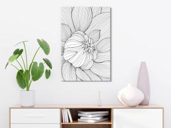 Canvas Peony flower bud - black and white plant contours in line art style