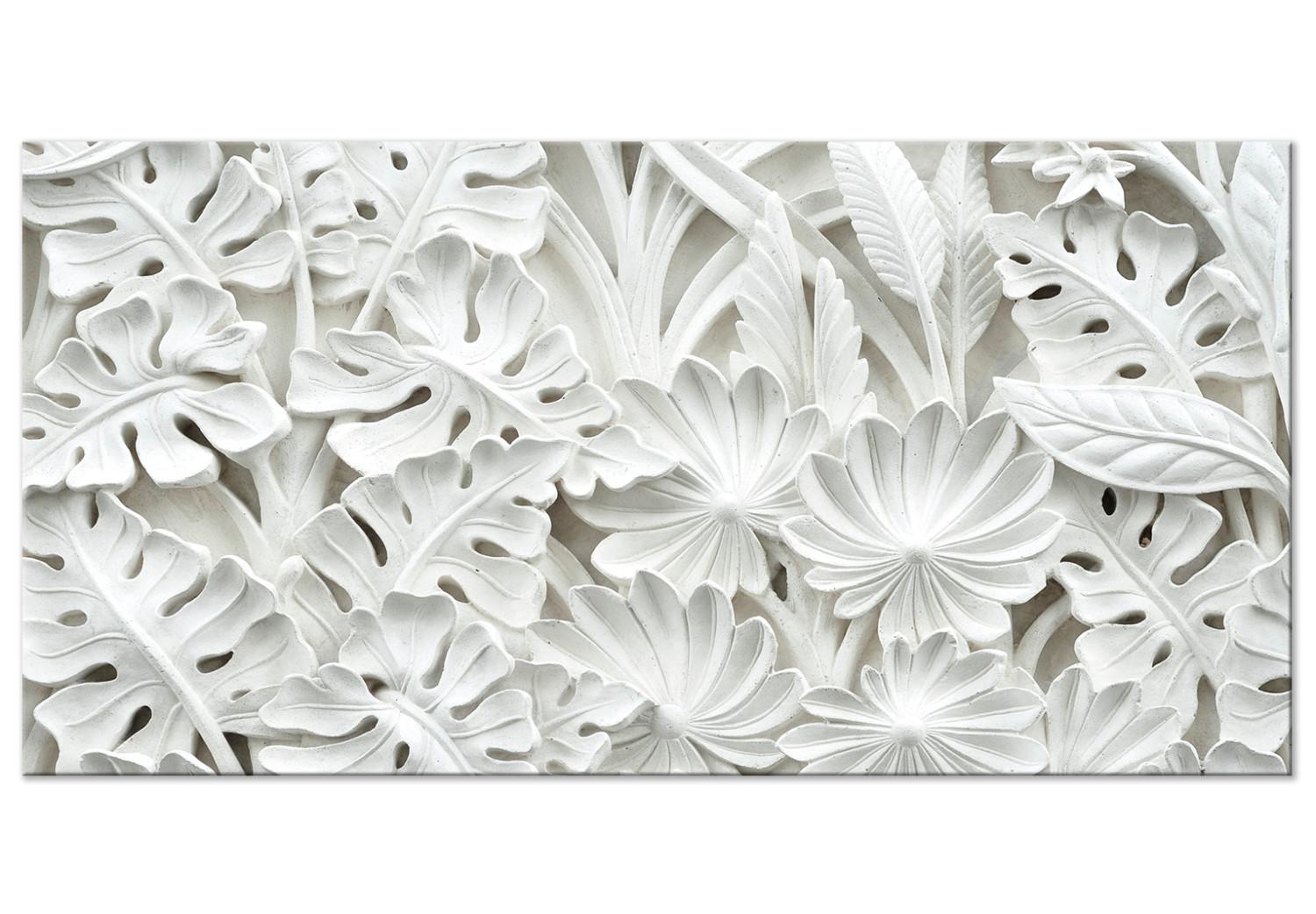 Canvas Alabaster Garden (1-part) - white ornament in plant motif