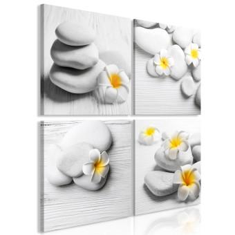 Canvas Stone Quartet (4-part) - stones and plants in Zen motif