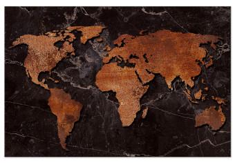 Canvas Copper Map (1-part) wide - world map on a dark background